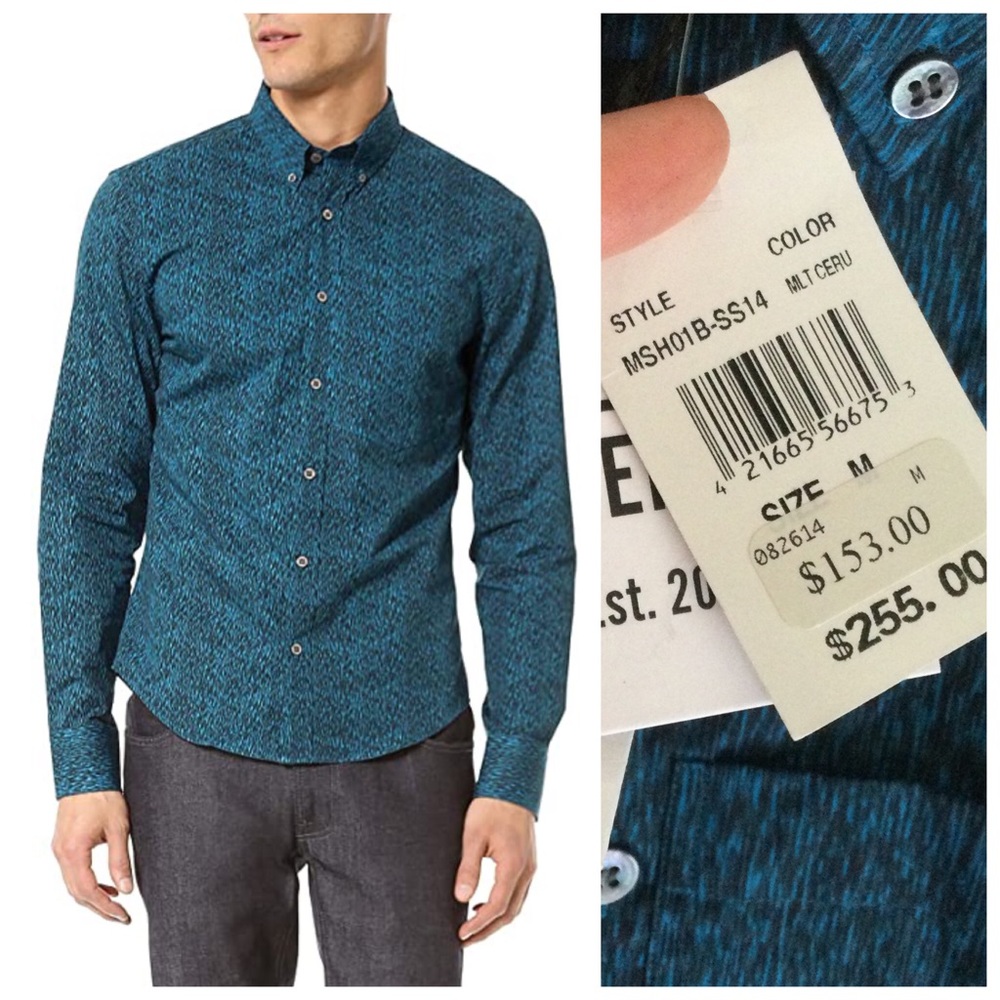 OPENING CEREMONY NWT Men’s White Noise Blue Button Shirt Sz Medium